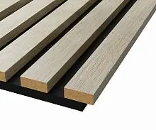 Акустическая панель, черный войлок, 2750х600х19 мм, рейки МДФ Ясень Кристалл